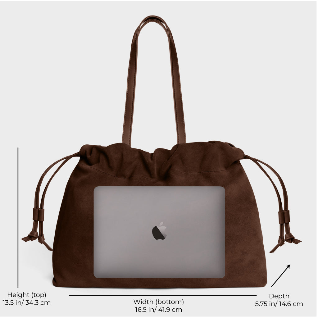 Asisi Tote Chocolate Suede- Luxury Italian Leather Handbag Work Tote Laptop