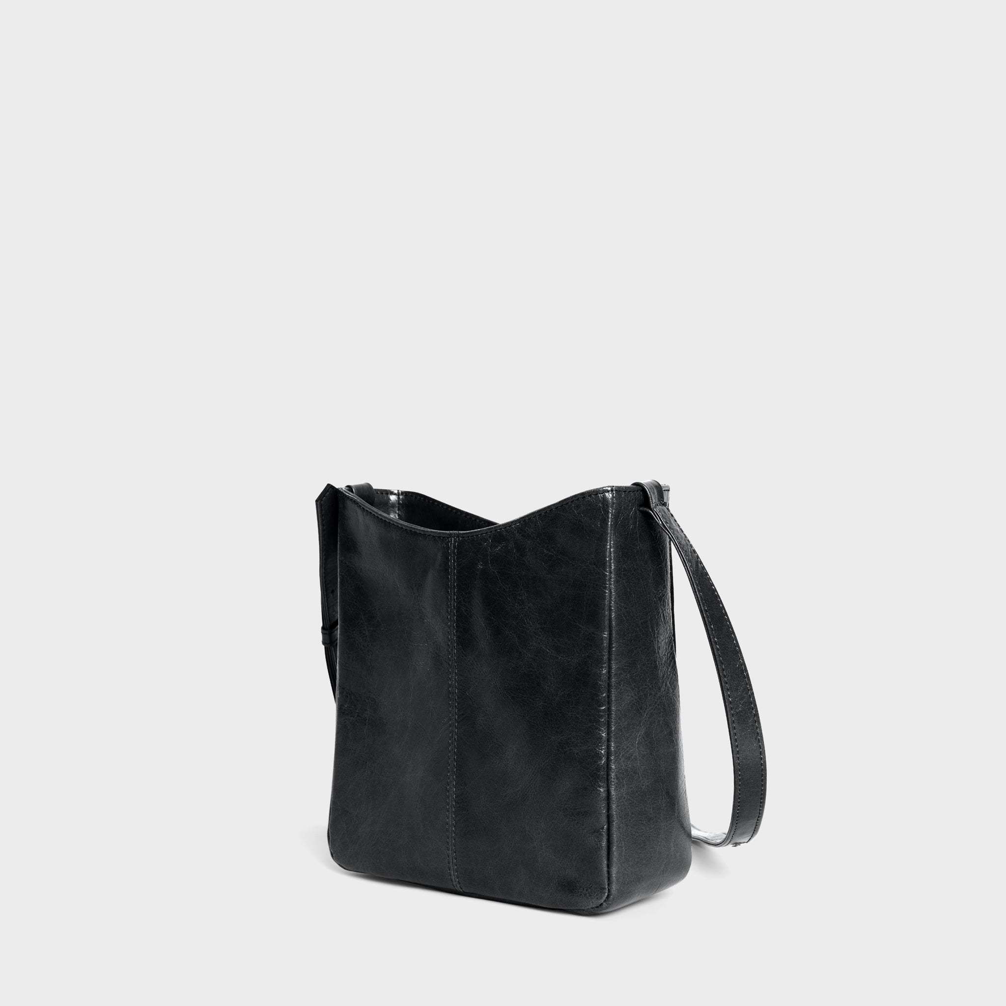 Ruby Crossbody-Luxury-Italian Leather-Black-Handbag-Adjustable Crossbody-Three Quarter