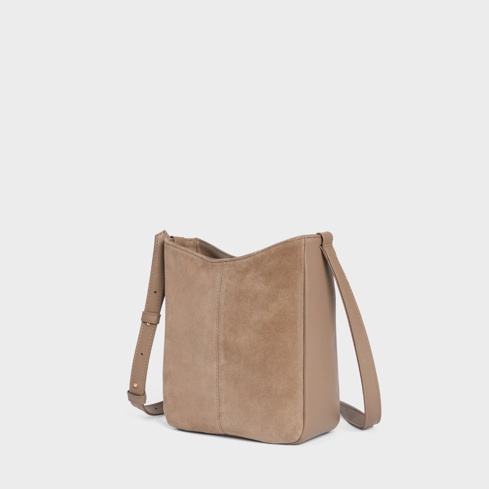 Ruby_Crossbody_Clay Suede_Luxury_Italian_Handbag_Adjustable_three quarters