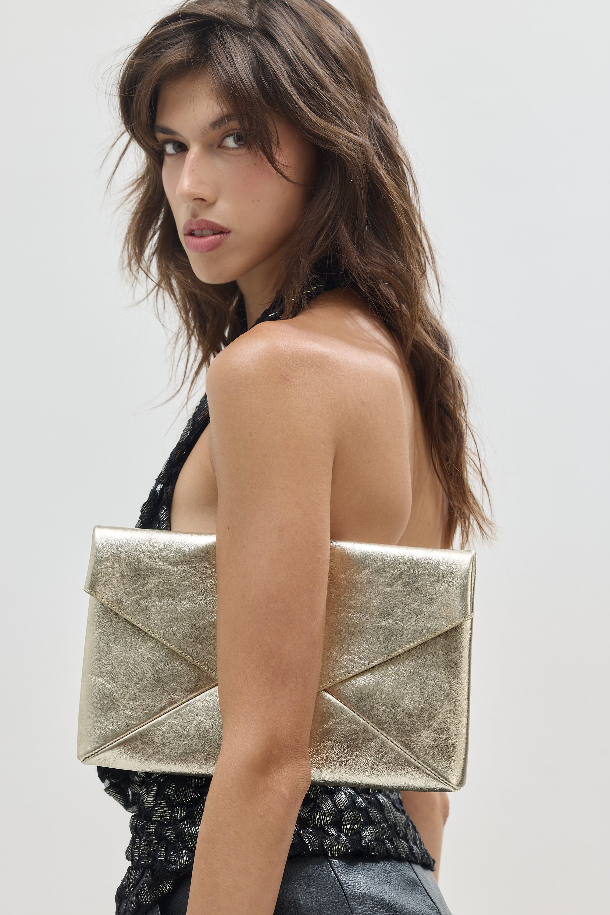 Champagne Valentina Clutch - Italian Leather clutch | LEMIZ